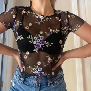 urban outfitters sheer floral shirt